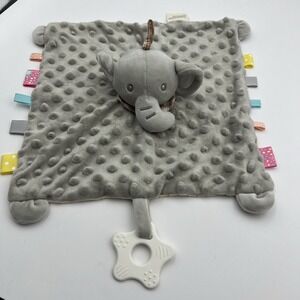 JellyBean Elephant Gray Lovey Security Blanket Minky Crinkle Teether ribbon loop